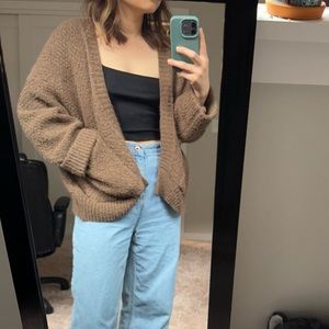 Brown dropped shoulder oversized cardigan